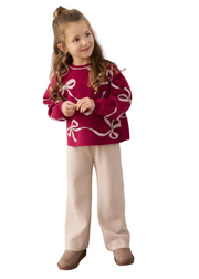 Mayoral Tracksuit Mayoral Girls Knitted Burgundy Bow Set
