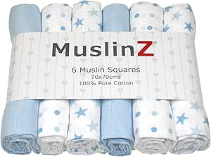 MuslinZ Blue & White Muslin Squares 6 pack