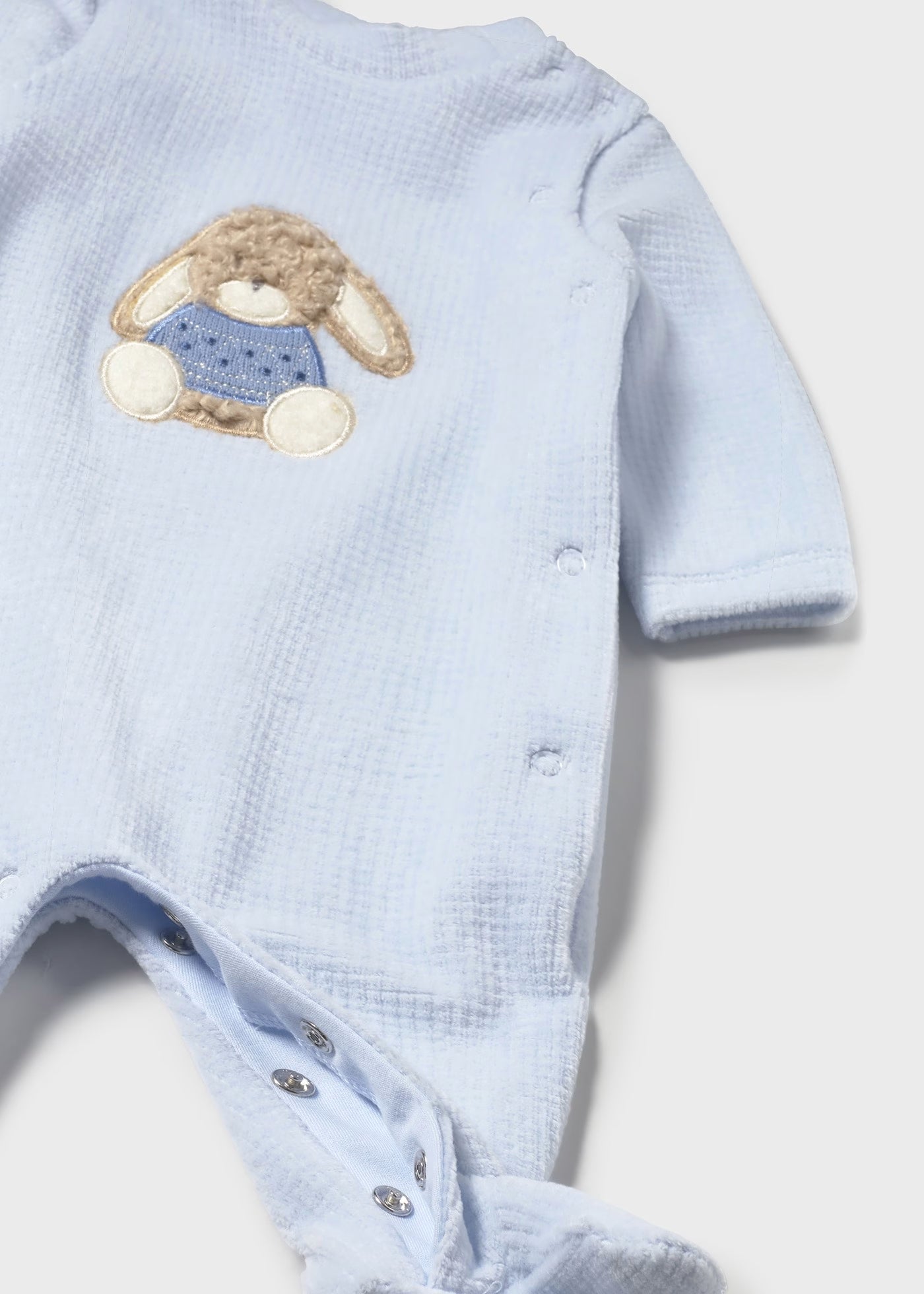 Mayoral Boys Velour Light Blue Bunny Babygrow