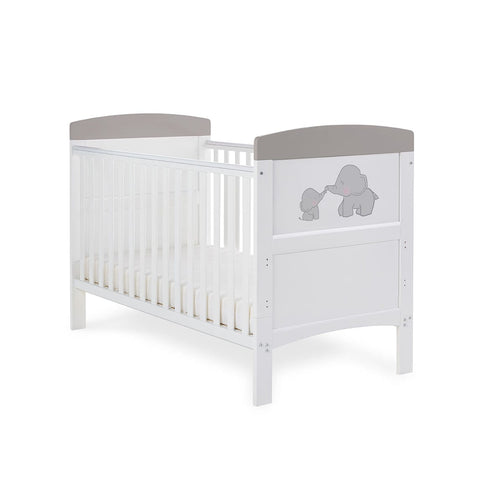 Obaby Cot & Cot Bed Cot Bed only OBABY Grace Inspire Cot Bed - Me & Mini Me Elephants - Grey