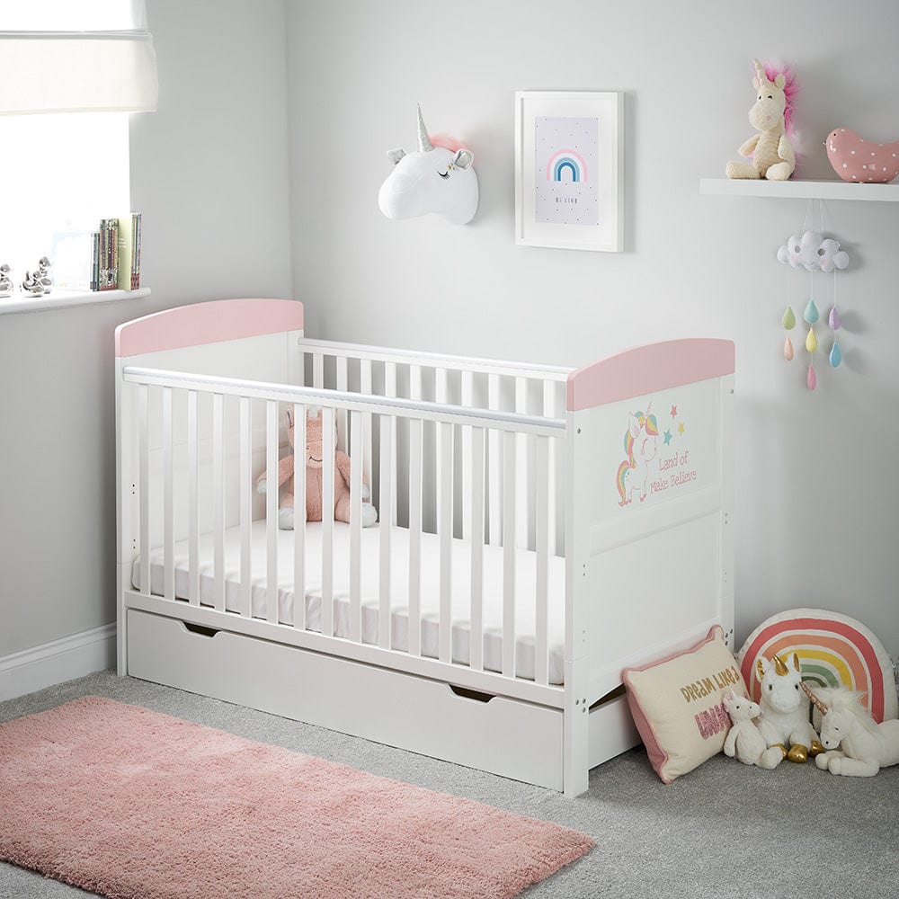 Obaby Cot & Cot Bed Cot Bed & Under Drawer OBABY Grace Inspire Cot Bed - Unicorn