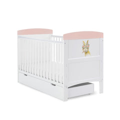 Obaby Cot & Cot Bed Cot Bed & Under Drawer OBABY Grace Inspire Cot Bed - Water Colour Rabbit - Pink