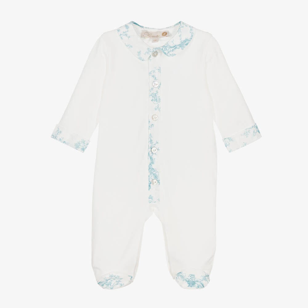 Purete Du... Bebe Babygrow Pureté Du... Bébé Boys White & Blue Toile de Jouy Babygrow