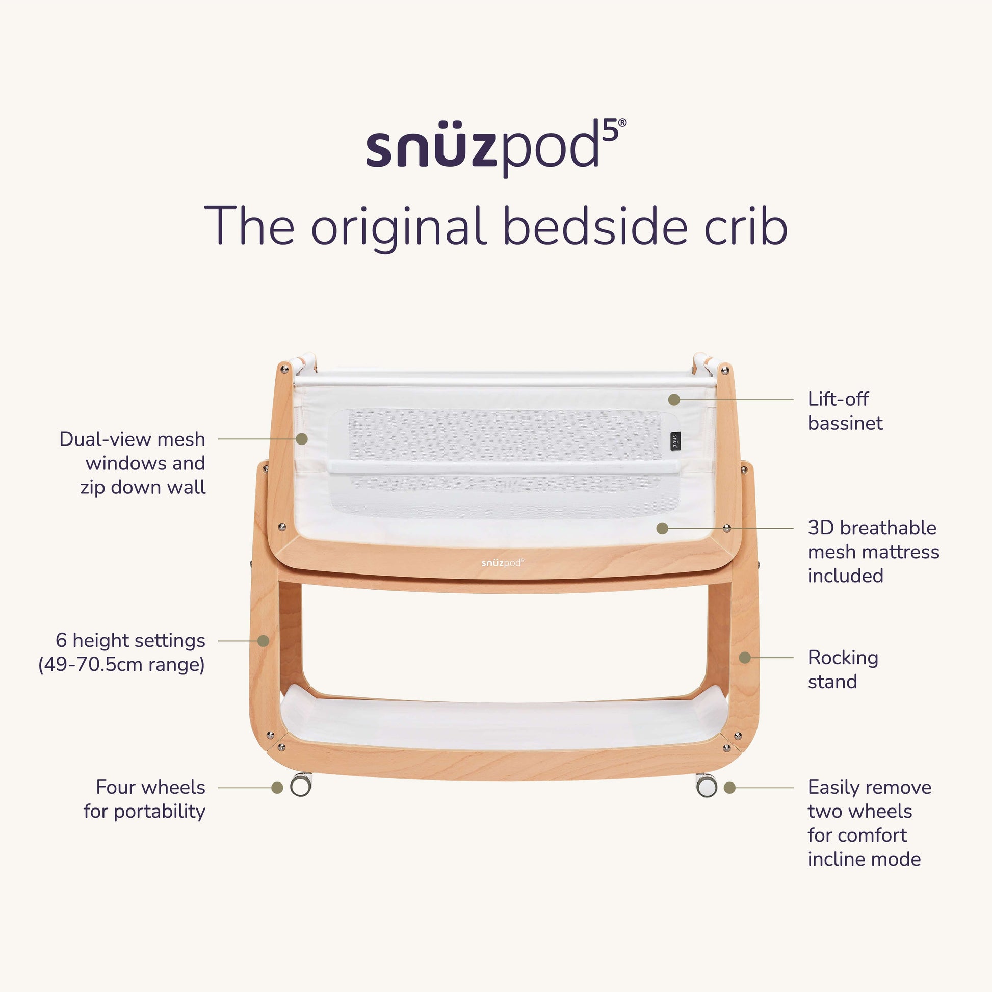 Snuz Moses Baskets & Cribs Snuzpod 5 - Pebble