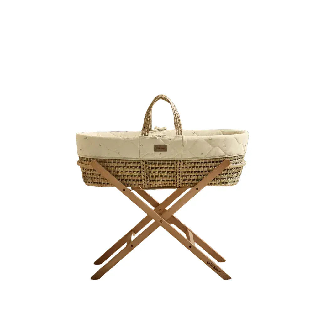 The Little Green Sheep Moses Baskets & Cribs The Little Green Sheep Quilted Moses Basket Bundle - Floral Print/Natural