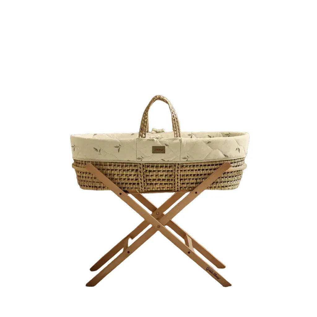 The Little Green Sheep Moses Baskets & Cribs The Little Green Sheep Quilted Moses Basket Bundle - Leaves Print/Natural