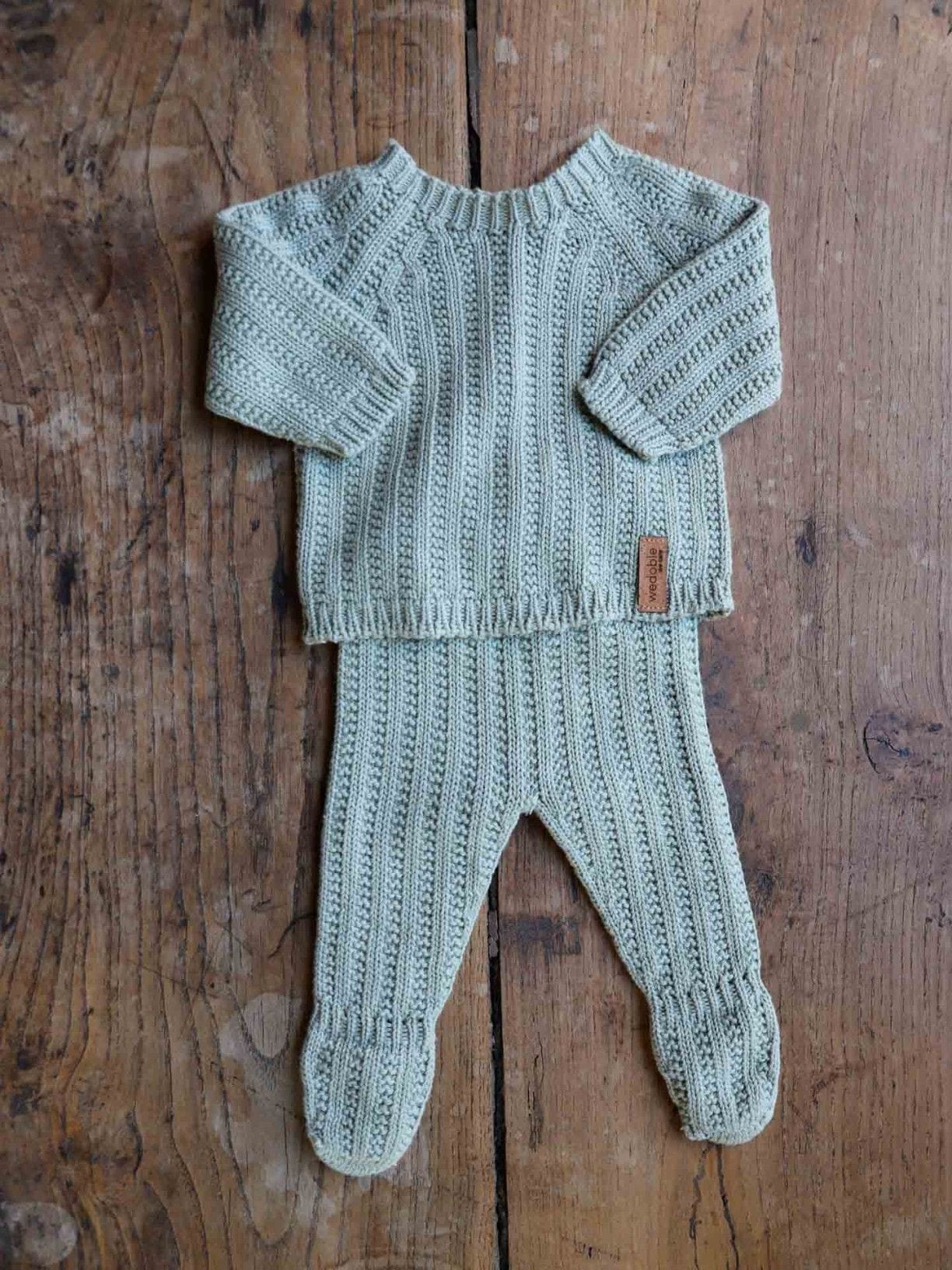 Wedoble Knitted Two Piece Wedoble Olive Babygrow knitted Two Piece in organic cotton
