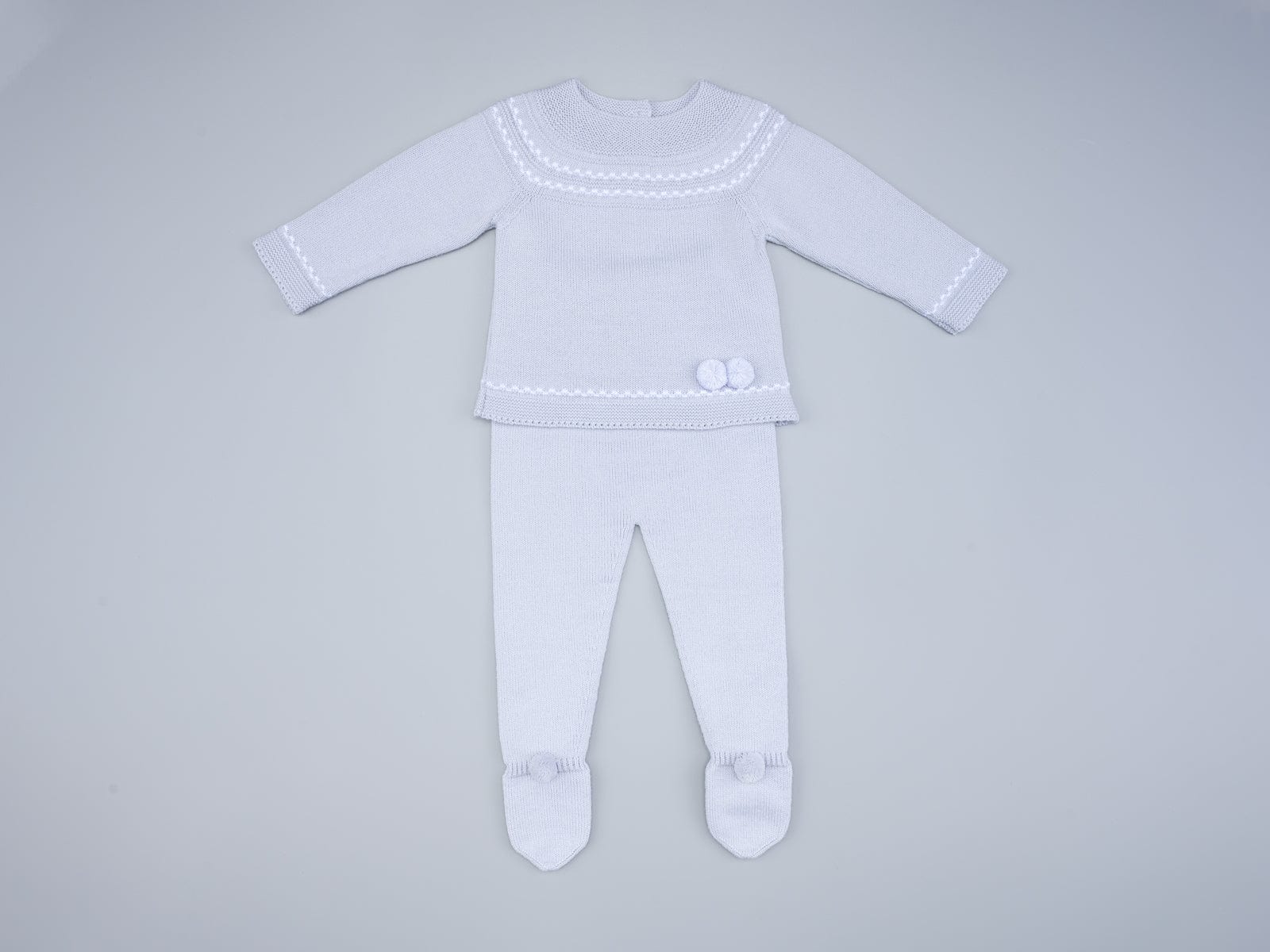 Artesania Granlei Two piece set Newborn Artesania Granlei Grey PomPom Knitted Two Piece Set