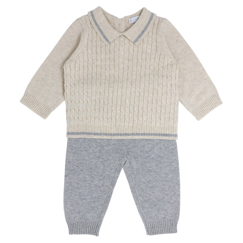 Blues Baby Romper Blues Baby Beige/Grey Fine Cable Knit Two Piece Set