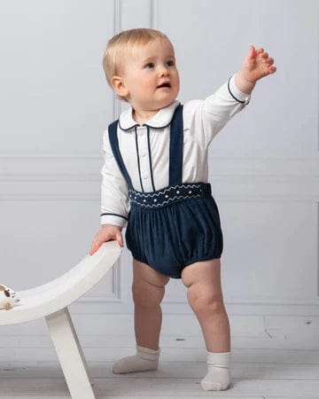 Caramelo Dungaree Set 3-6 Months Caramelo Navy Corduroy Hand Smocked Dungaree Set