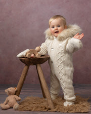 Caramelo Snowsuit Caramelo Ivory Fleece Lined Diamond-Knit Snowsuit
