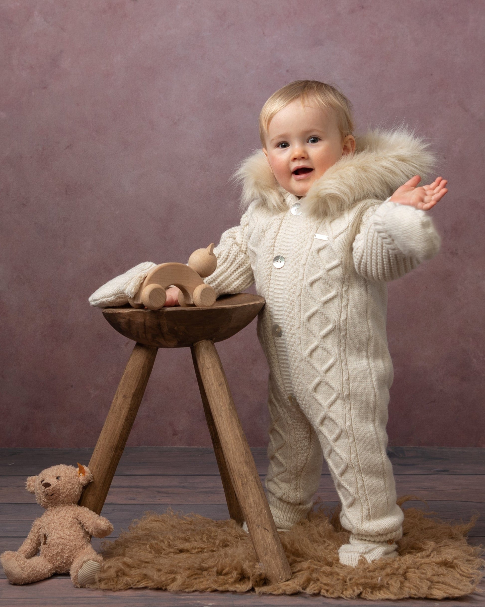 Caramelo Snowsuit Caramelo Ivory Fleece Lined Diamond-Knit Snowsuit