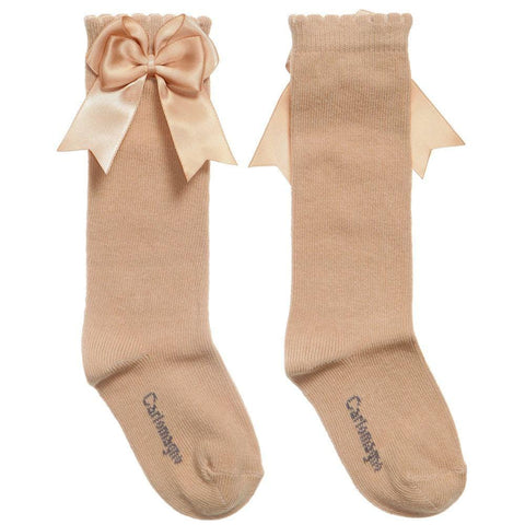 Carlomagno Camel Knee Socks with Double Side Bow - Socks