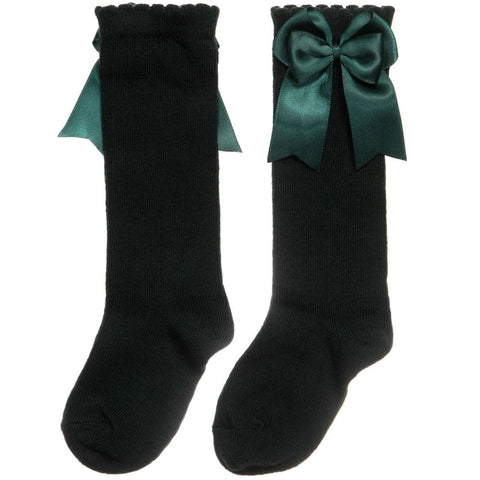 Carlomagno Socks Carlomagno Green Twin Bow Knee Socks