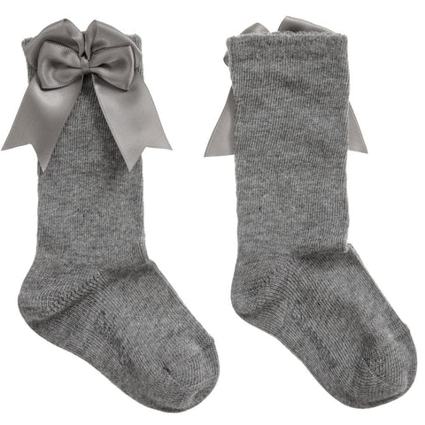 Carlomagno Grey Knee Socks with Double Side Bow - Socks