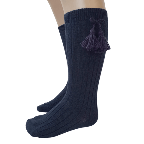 Carlomagno Socks Carlomagno Navy Knee Socks with Tassels