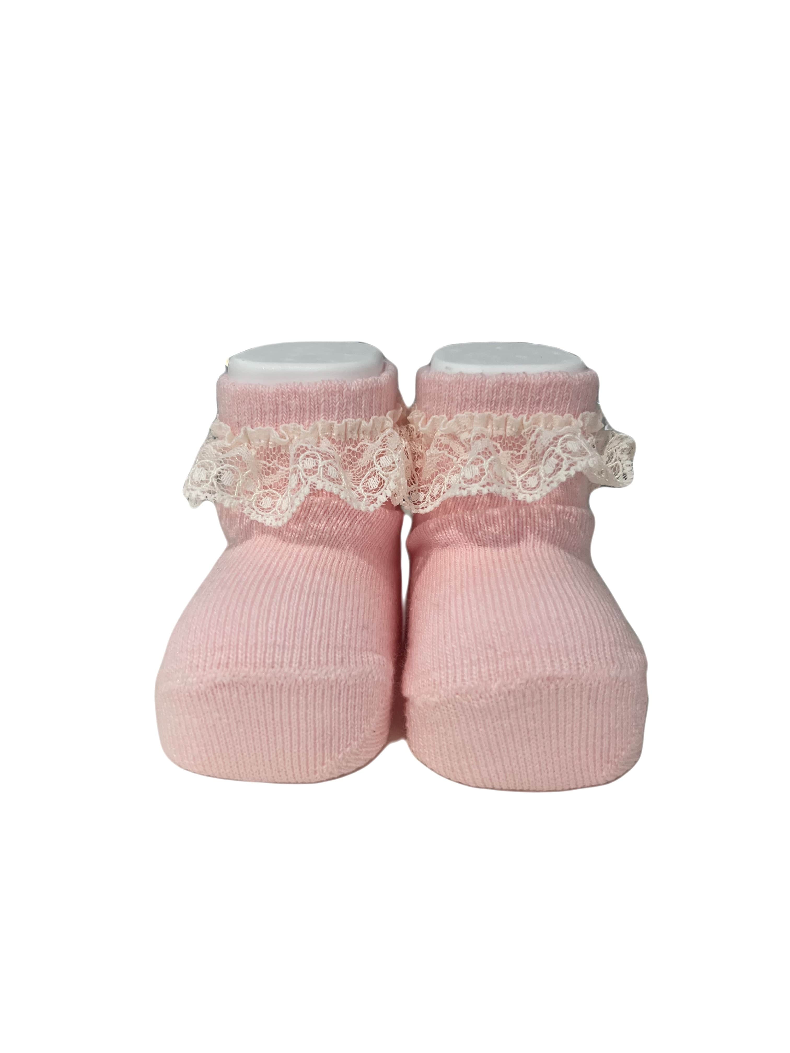 Carlomagno Socks Pale Pink Carlomagno New Born Knitted Cotton Frill Socks
