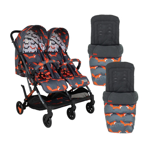 Cosatto Prams Charcoal Mister Fox Cosatto Woosh Double Stroller & Footmuff Bundle - Direct Delivery