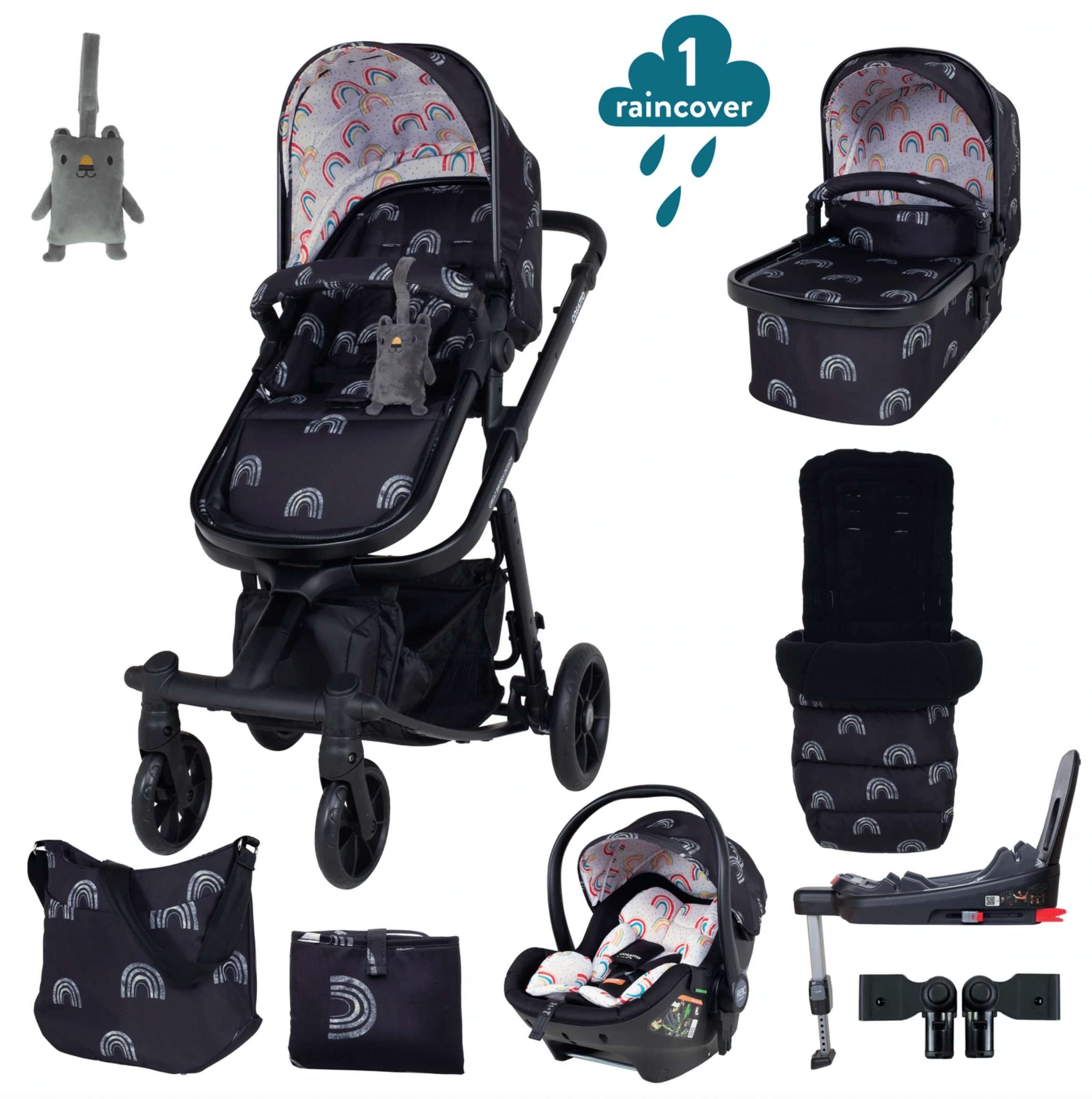 Cosatto Prams Night Rainbow Cosatto Giggle Quad Everything Bundle- Direct Delivery