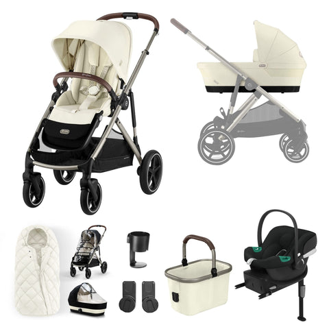 Cybex Prams Seashell Beige / Taupe Frame *Independent Exclusive* NEW Cybex Gazelle S 2023 11 Piece Aton B2 i-Size Bundle (With SNOGGA) - Pre Order