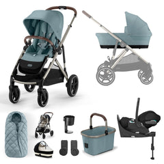 Cybex Prams Sky Blue / Taupe Frame *Independent Exclusive* NEW Cybex Gazelle S 2023 11 Piece Cloud Z2 i-Size Bundle (With SNOGGA) - Pre Order