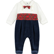 Emile et Rose Babygrow Emile et Rose 'Callan' navy, tartan & bow tie AIO