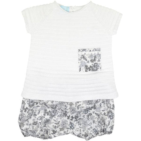 Floc Baby White Knit & Floral Two Piece Set - Two piece set