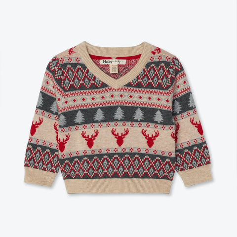 Hatley ’Fair Isle Stags’ V-Neck Sweater - Sweatshirt