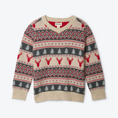 Hatley ’Fair Isle Stags’ V-Neck Sweater - Sweatshirt