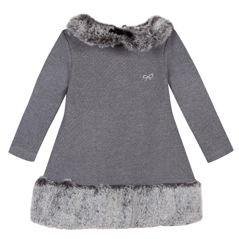Lili Gaufrette Dress Lili Gaufrette Fur Trim Grey Dress