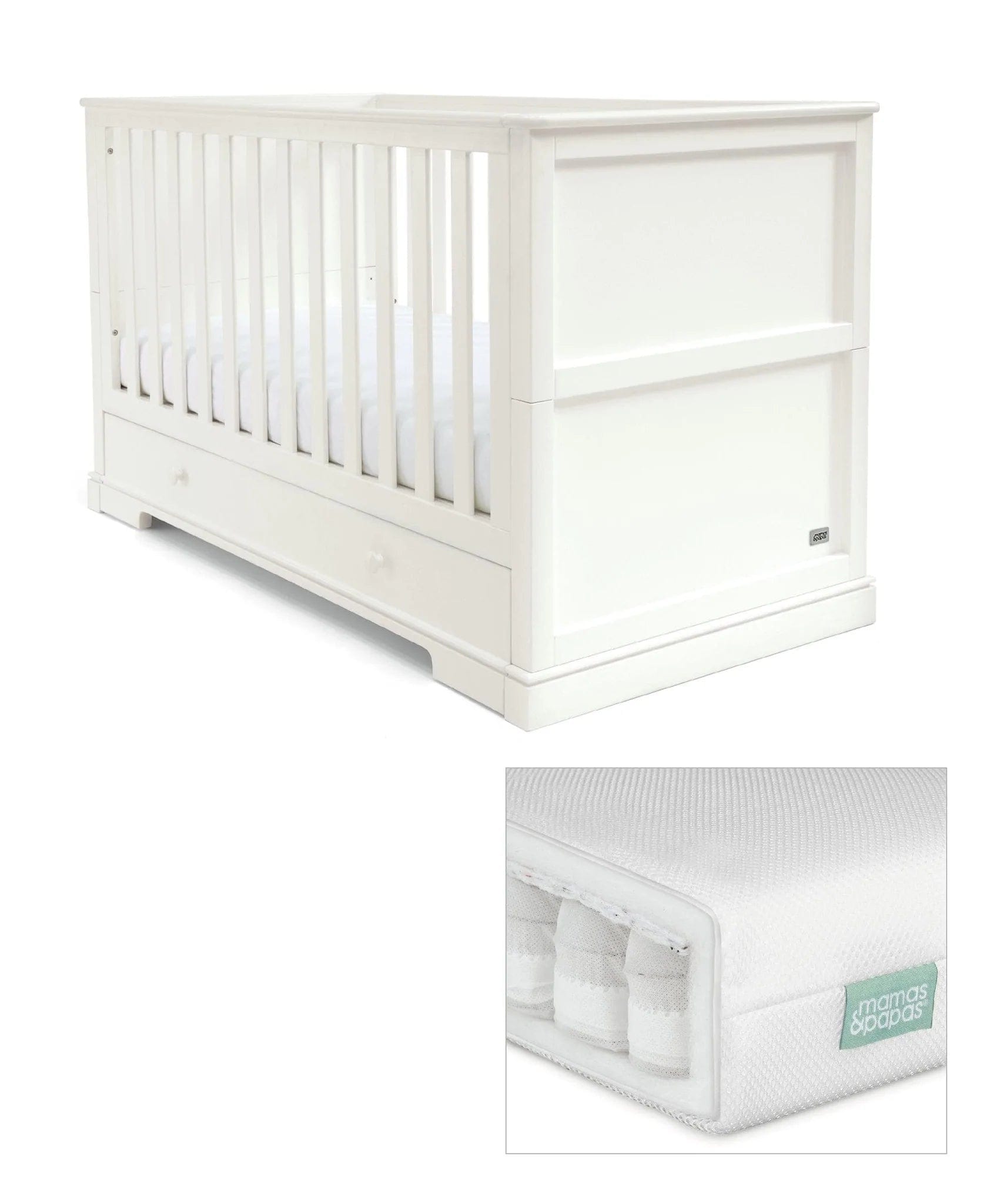 Mamas & Papas Nursery Furniture Set Cot Bed with Mattress Mamas & Papas 'Oxford' Range White