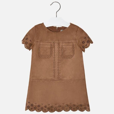 Mayoral Taupe Faux Suede Dress - 5 Years - Dress