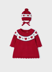 Mayoral Three Piece Set 0-1 Month Mayoral Red Knitted Dress With Hat Set