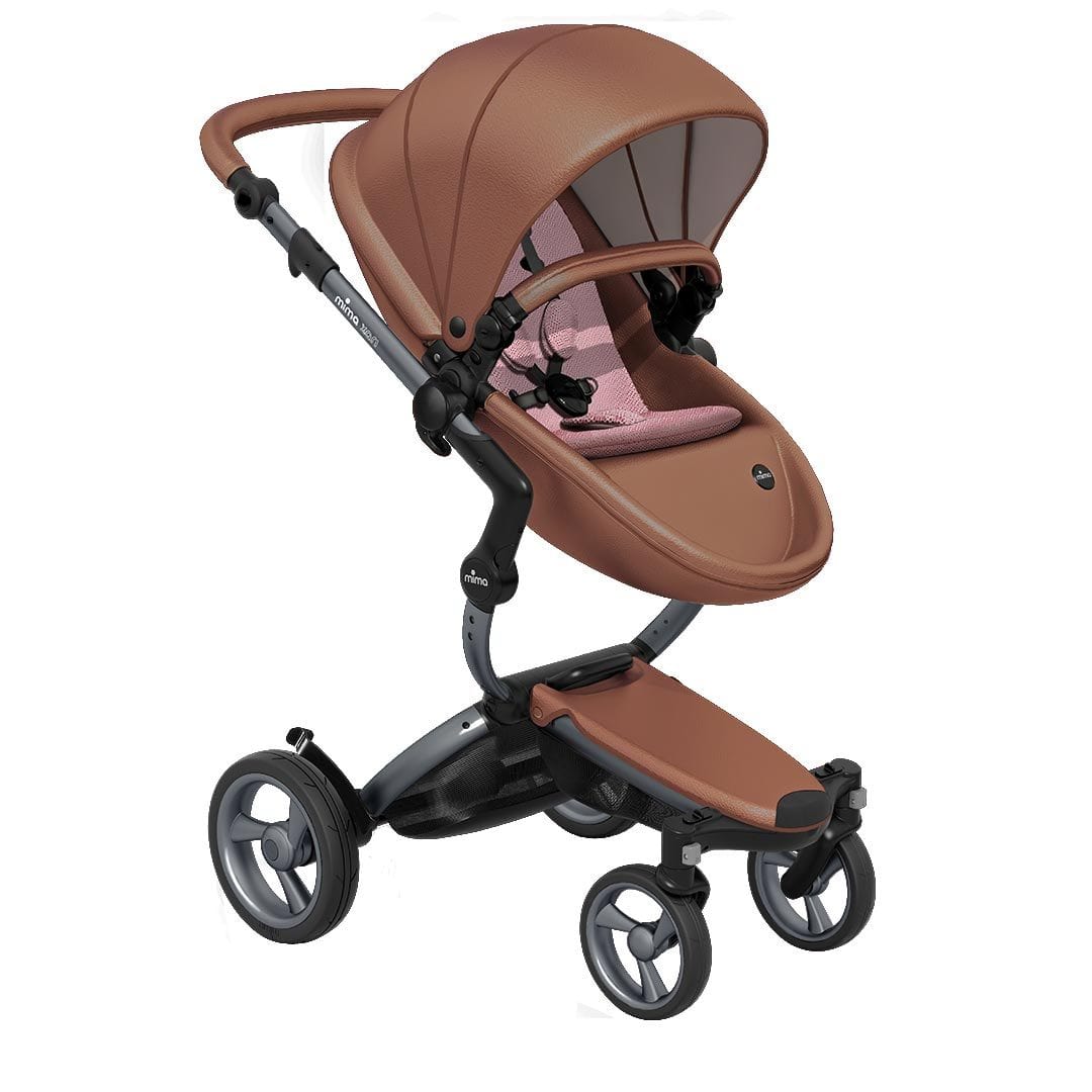 Mima-Xari-Single-Pushchair-Camel-Flair-with-Graphite-Grey-Chassis-pixel-pink