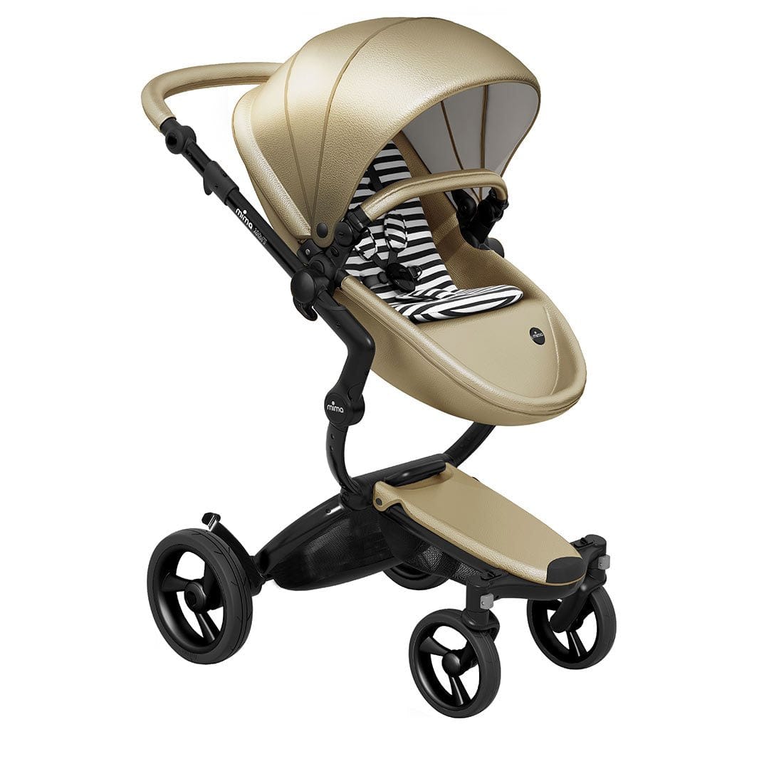 Mima-Xari-Single-Pushchair-champagne-with-Black-Chassis-Black-and-white-stripes