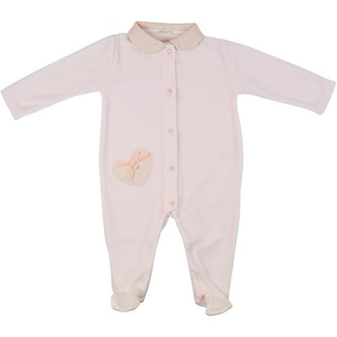 Nanan Heart Design Pink Velour Babygrow - 9 Months - 