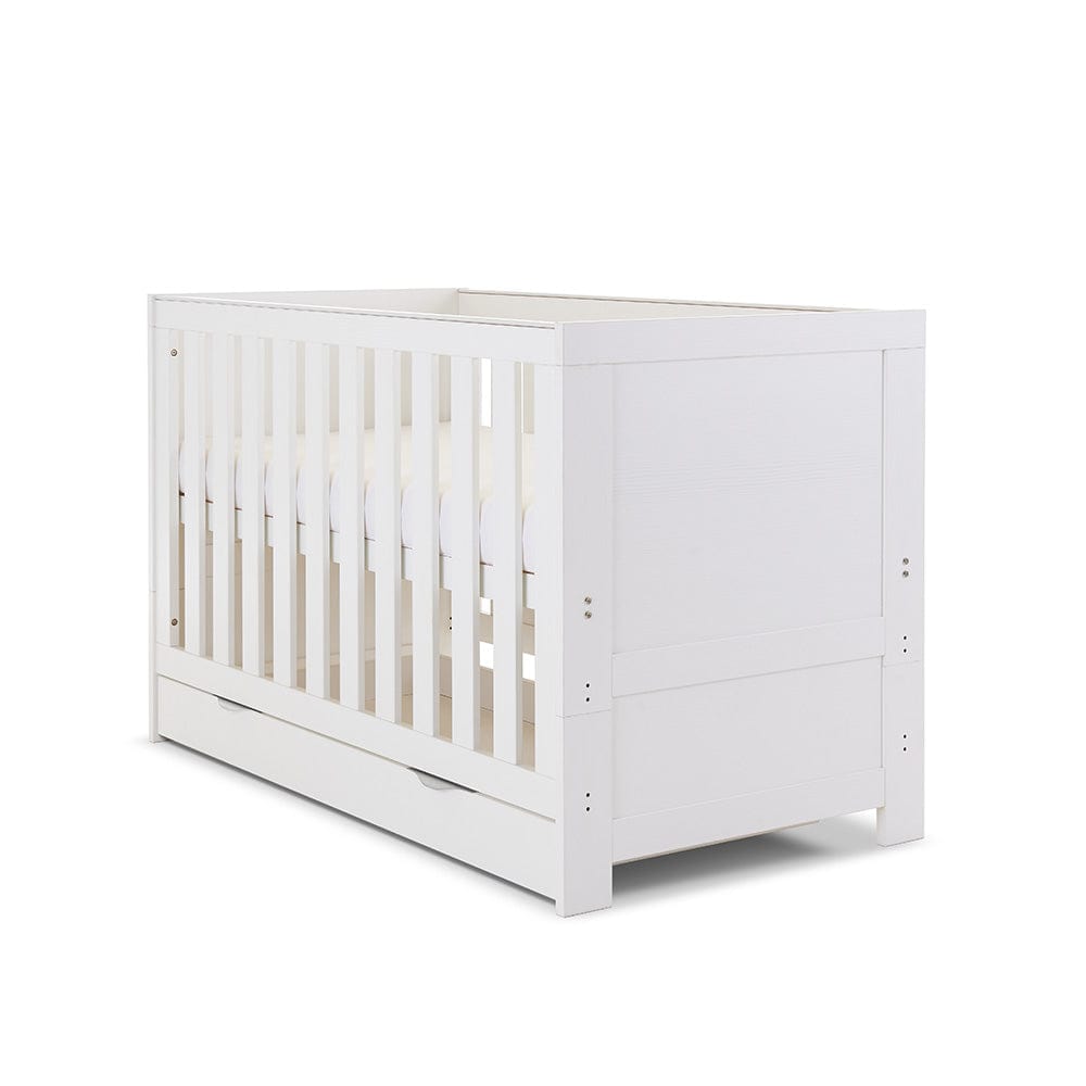 Obaby Cot Whitewash with Under Drawer Obaby - Nika Cot Bed - Direct Delivery