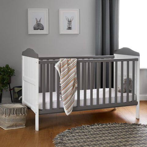 Obaby Nursery Furniture Cot only Obaby - Whitby White with Taupe Grey  Cot Bed - Direct Delivery