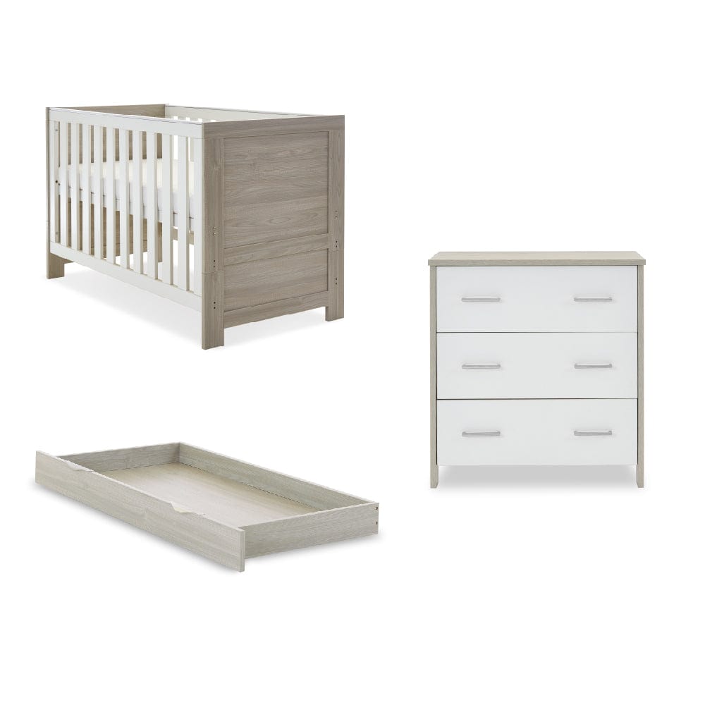 Obaby Nursery Furniture Set Grey Wash & White with Under Drawer Obaby Nika 2 Piece Room Set - Direct Delivery