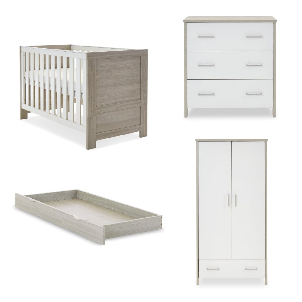 Obaby Nursery Furniture Set Grey Wash & White with Under Drawer Obaby Nika 3 Piece Room Set - Direct Delivery