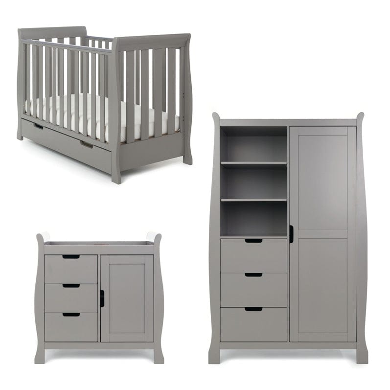 Obaby Nursery Furniture Taupe Grey Obaby Stamford Mini Sleigh 3 Piece Room Set - Direct Delivery
