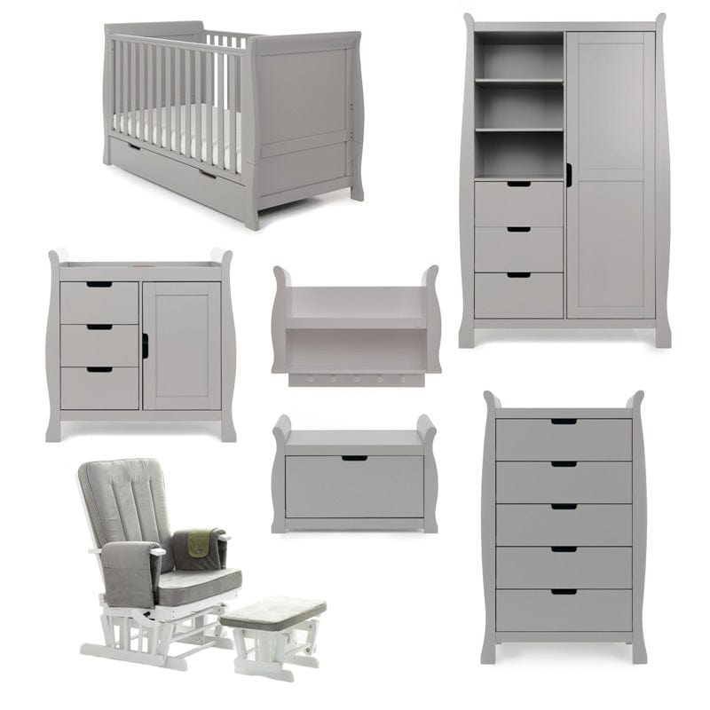 Obaby Nursery Furniture Warm Grey Obaby Stamford Classic Sleigh 7 Piece Room Set - Direct Delivery
