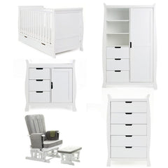 Obaby Nursery Furniture White Obaby Stamford Classic Sleigh 5 Piece Room Set - Direct Delivery