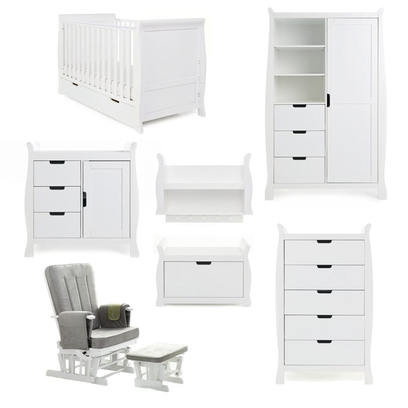 Obaby Nursery Furniture White Obaby Stamford Classic Sleigh 7 Piece Room Set - Direct Delivery