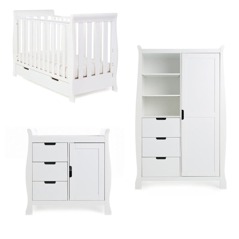 Obaby Nursery Furniture White Obaby Stamford Mini Sleigh 3 Piece Room Set - Direct Delivery