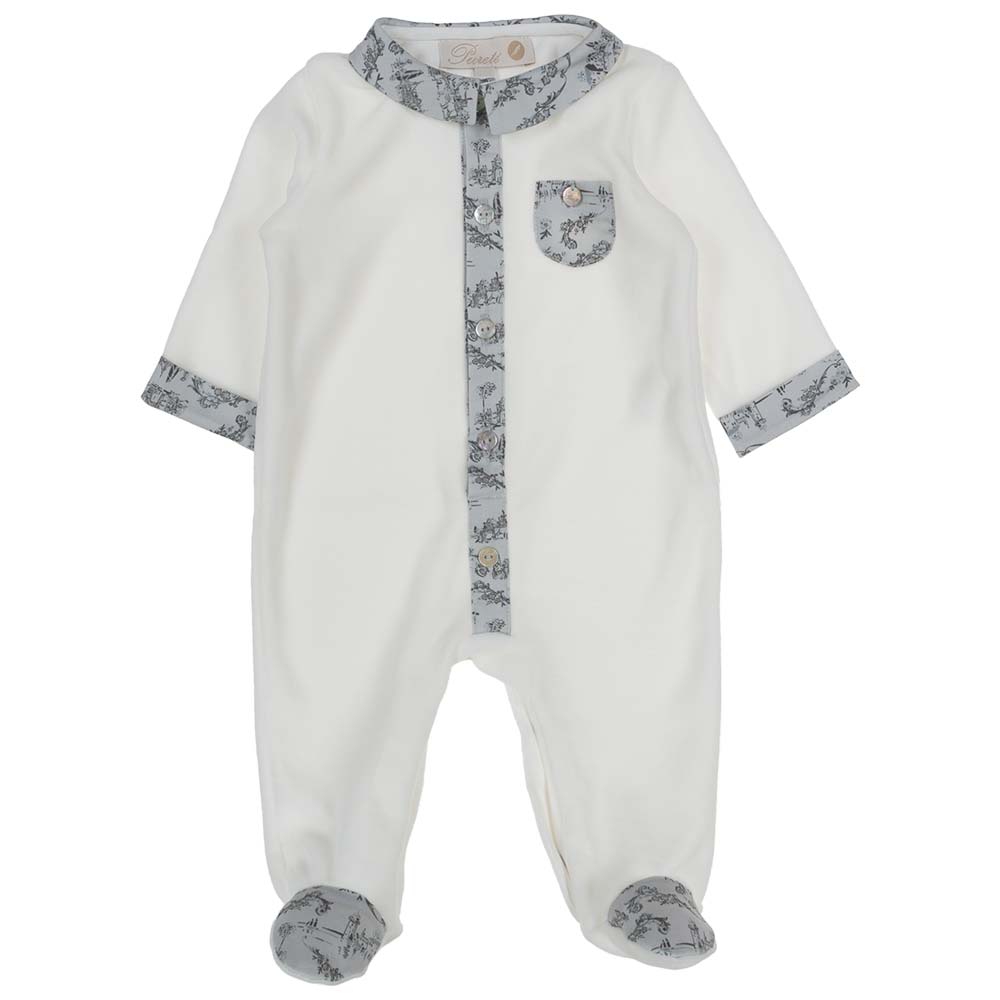 Purete Du... Bebe Babygrow Pureté Du... Bébé Boys Ivory Velour & Toile de Jouy Babygrow